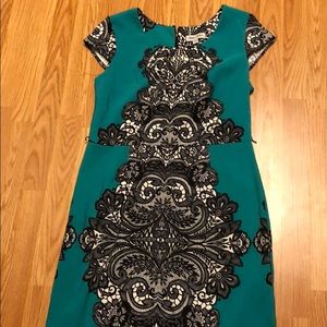 Teal black and white dress